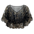 Vintage 1920s black mesh shawl with golden sequin embroidery and a delicate V-neckline - Black & Gold