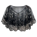 1920s vintage black mesh capelet with silver sequins and scalloped edges for evening gowns - Black Silver