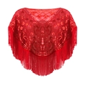 Elegante chal rojo vintage con lentejuelas y flecos para fiestas de noche y bailes - Rojo