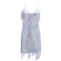 White sequin fringe latin dance dress with v-neck straps for stage party performance - One Size / White