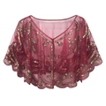 1920s vintage burgundy mesh evening shawl with gold sequins and embroidery - Wine Red Gold