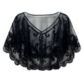1920s vintage black mesh shawl with sequins and bead embroidery for evening gowns - Black