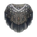 Chal retro de malla negra con lentejuelas doradas y flecos para eventos de gala nocturnos - Negro y Oro