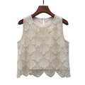 Detail of white sequin and pearl beaded vest with wave embroidery patterns - S / Apricot
