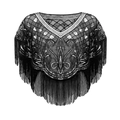 Vintage black mesh shawl with silver sequins and long fringe in Gatsby style - Black Silver