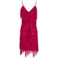Hot pink sequin fringe latin dance dress with tiered vintage tassels for party performance - One Size / Rose Red