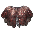 Art Deco style black mesh bolero shrug with intricate red sequins and floral patterns - Black Red