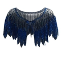 Deep blue sparkling sequin cape shawl with mesh fabric and feather pattern for parties - Black and Blue