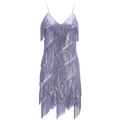 Light purple sequin tassel dress with thin straps and vintage fringe for dance parties - One Size / Silver