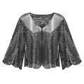 Kurzer silber-schwarzer Pailletten-Cardigan mit Wellenmuster und Wellensaum für Damen - Einheitsgröße / Schwarz Silber