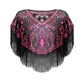 Vintage black mesh shawl with bright pink sequins, tassels and V-neck Gatsby style design - Black Rose Red