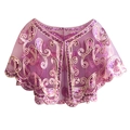 Elegant purple sequined mesh capelet featuring retro paisley patterns and wavy hems - One Size / Other Colors Customizable