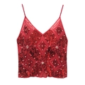 Canotta rossa con paillettes pesanti, ricami di perle bianche e scollo a V profondo - Taglia unica / Rosso