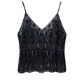 Elegante canotta nera con paillettes, ricami geometrici vintage e profondo scollo a V - Taglia unica / Nero