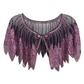 Elegant beaded sequin capelet in purple with black mesh for formal dress accessories - Black Purple