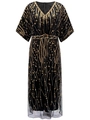1920s vintage evening dress in black with gold sequins and V-neck mesh design - One Size / Black