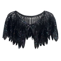 Scialle nero con paillettes e frange di perline su mesh traspirante per abiti eleganti - Nero Multicolore