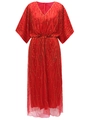 Red vintage evening dress with deep V-neck, butterfly sleeves and gold sequin embroidery - One Size / Red