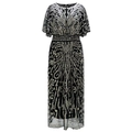 Vestido largo de noche Art Déco con lentejuelas doradas sobre malla negra para fiestas - Negro Plata