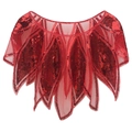 Chal vintage de malla con lentejuelas rojas y motivos de hojas para fiesta - Rojo