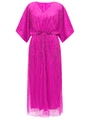 Elegant fuchsia vintage evening gown with heavy sequins and V-neck beading details - One Size / Rose Red
