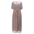 Vestido de noche rosa con bordado de lentejuelas, mangas de capa y silueta de cintura fina - Violeta Claro
