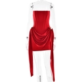Elegant red off-shoulder mini dress with corset structure and decorative side streamers - S / Red