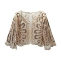 Vintage goudkleurige pailletten bolero met mesh borduursel en geschulpte randen - Eén maat / Abrikoos Goud