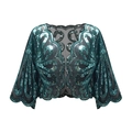 Vintage pailletten bolero in groenblauw met mesh klokmouwen en schulprand design - Eén maat / Zwart Groen