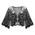 Vintage zwarte mesh bolero met zilveren pailletten en schulpranden voor avondjurken hier - Eén maat / Zwart Zilver