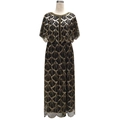 Elegante vestido largo estilo Gatsby con lentejuelas doradas y patrones de ondas en malla - Talla única / Negro y Oro