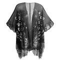 Châle en résille noire avec broderie de paillettes paon argentées et dentelle chic - Taille unique / Noir Argent (Corde)