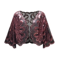 Kurzer schwarzer Netz-Bolero mit weinroten Pailletten und eleganten Wellenkanten - Einheitsgröße / Schwarz Rosé Pink