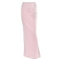 Elegant high-waisted pink satin long skirt with a slim fit and glossy finish - L / Pink