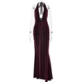 Elegantes, weinrotes Neckholder-Maxikleid mit tiefem V-Ausschnitt und gerafften Details - S / Burgunderrot