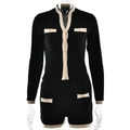 Women's two-piece knit set featuring a black cardigan with gold buttons and matching shorts - S / Top And Bottom / Black
