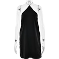 Schickes schwarzes Neckholder-Minikleid aus Satin mit schmalen Trägern und Passform - S / Schwarz