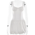 Weißes ärmelloses rückenfreies Mini-Ballonkleid mit geraffter Brust und schmaler Taille - S / Weiß