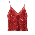 Sparkly red sequin camisole with intricate white beadwork and deep V-neckline - One Size / Red