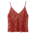 Elegant red sequin camisole with golden embroidery and V-neckline in luxury style - One Size / Red Gold