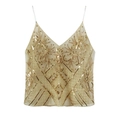 Women's champagne gold sequined camisole with intricate beaded floral patterns - One Size / Apricot