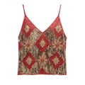 Canotta con paillettes stile etnico con motivi a rombi rosso oro e ricami floreali - Taglia unica / Oro rosso