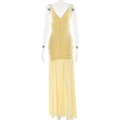 Elegante vestido maxi amarillo pálido con cuello en V, fruncido y diseño sin espalda entallado - M / Amarillo