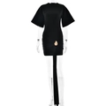 Elegante vestido corto negro ajustado con cintura fruncida y detalle de hebilla dorada - S / Negro