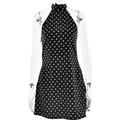 Abito corto stile francese a pois con scollo all'americana e schiena scoperta - S / Nero