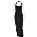 Slim fit black halter neck maxi dress with sweetheart neckline and high split detail - Black