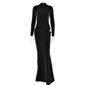 Elegante abito lungo nero con collo alto e dettagli di volant drappeggiati - S / Nero