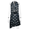 Miniabito a pois allacciato al collo con scollo a V profondo e orlo asimmetrico - L / Blu navy