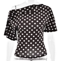 Slim fit black polka dot off-shoulder t-shirt for women stylish summer casual top - S / Brown Polka Dot