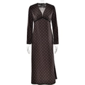 French style V-neck polka dot satin midi dress with waist lace trim for women - S / Coffee